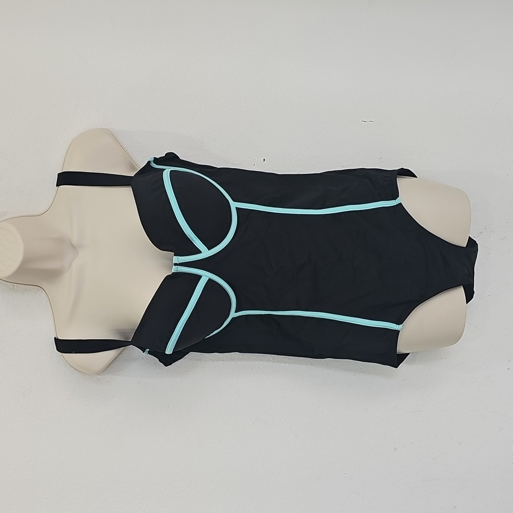 TRICULTURE  Swimsuit, One piece Black Green Trim  Size 16